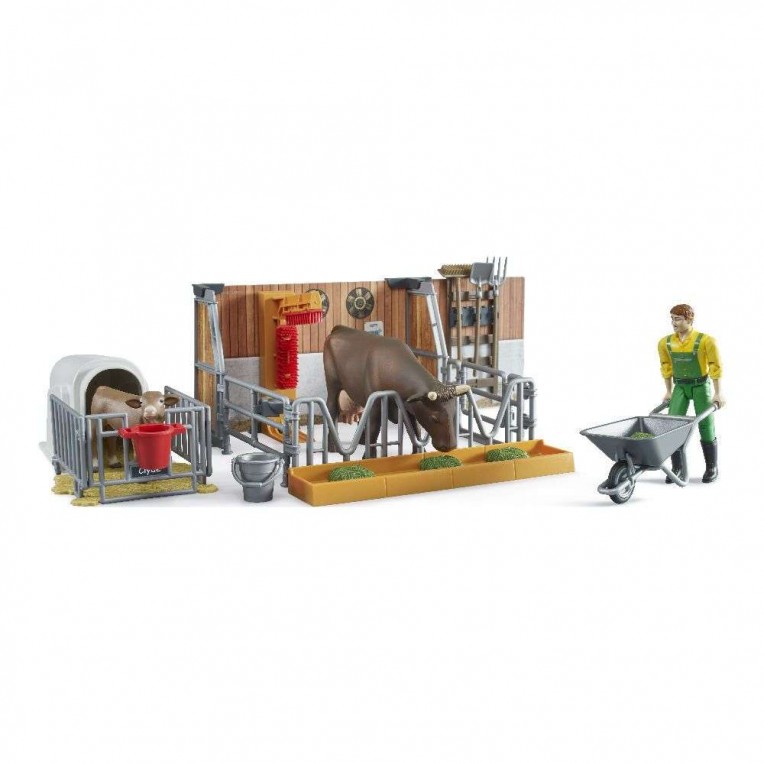 Bruder BWorld Cow and Calf Barn with...