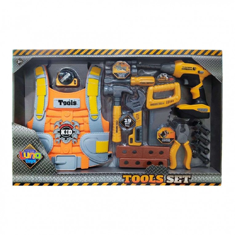 Luna Toys Tools Set Vest, Drill,...