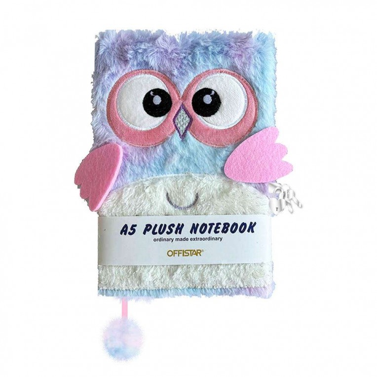 Plush Diary with Lock Owl Pink A5...