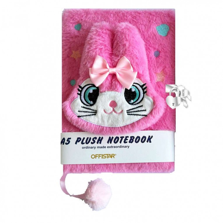 Plush Diary with Lock Bunny 3D Pink...