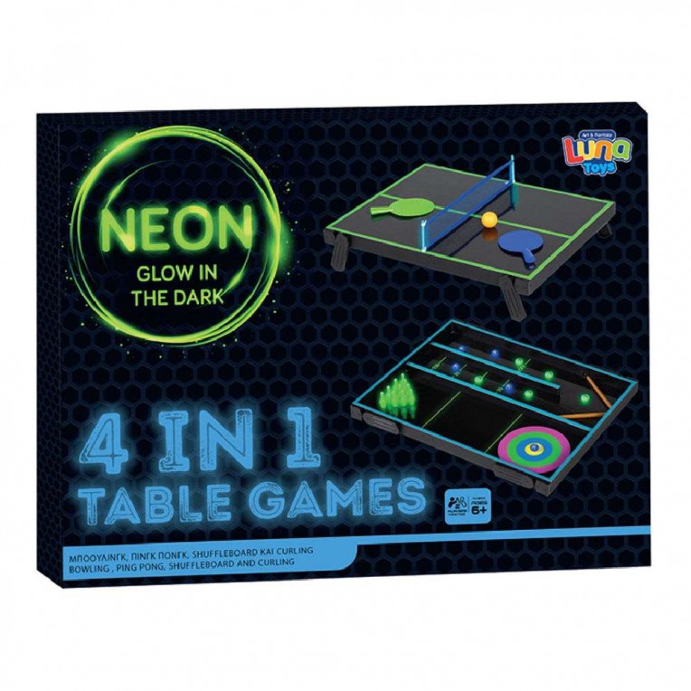 Luna Toys Table Games 4 in 1 Neon...