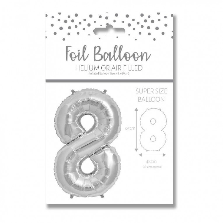 Foil Balloon Number 8 Silver...