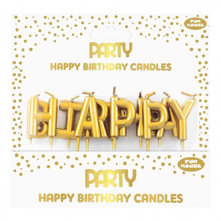 Cake Candles Happy Birthday Gold...