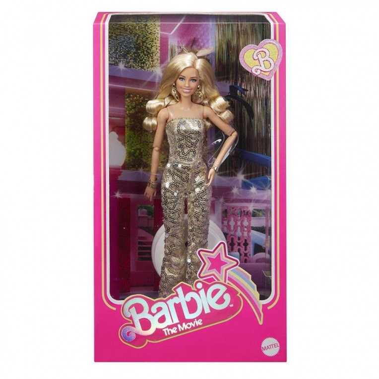 Barbie The Movie Margot Robbie Gold Disco Jumpsuit Doll (HPJ99)