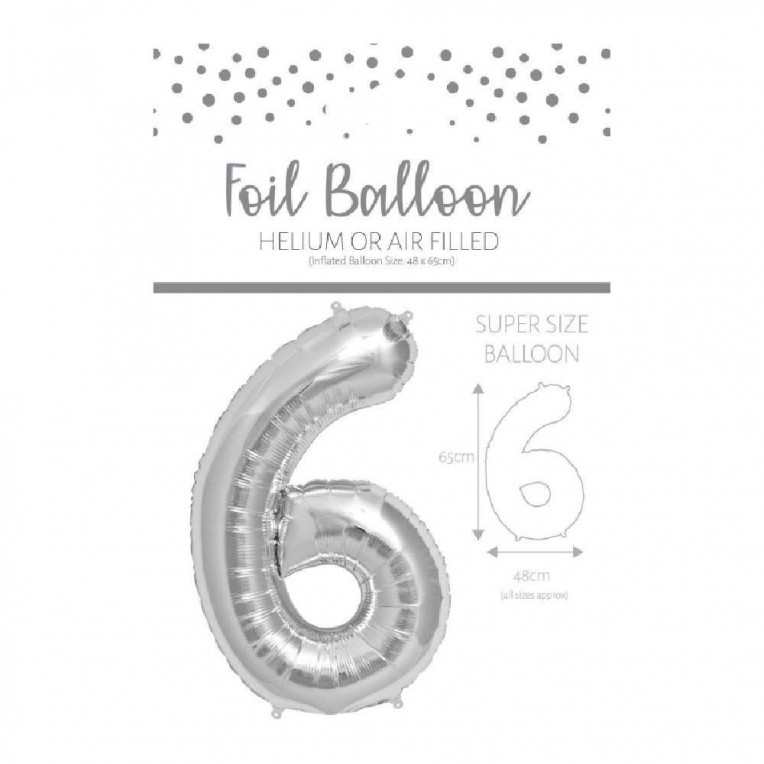 Foil Balloon Number 6 Silver...