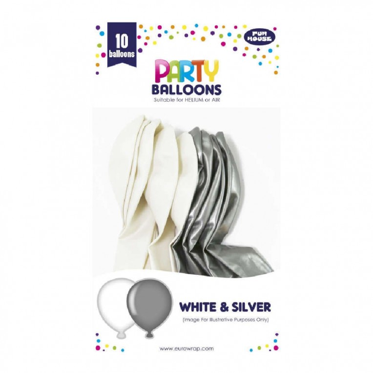 Balloons White and Silver 10pcs...